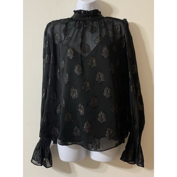Do + Be Tops - DO+BE Black Sheer Shimmery Flounce Sleeve Blouse Size Medium